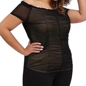 Torrid 2 plus ruched off the shoulder mesh top TB 3296